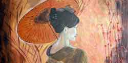 Femme à l'éventail 30x60 - Peinture de Joël Biret