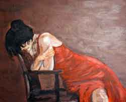 Femme rouge 46x38 - Peinture de Joël Biret